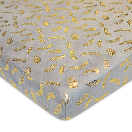Heavenly Soft Chenille Playard Sheet - Grey/Gold Feather