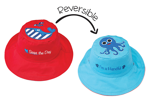 Flapjack Reversible Kids & Toddler Sun Hat - Whale/Blue Octopus