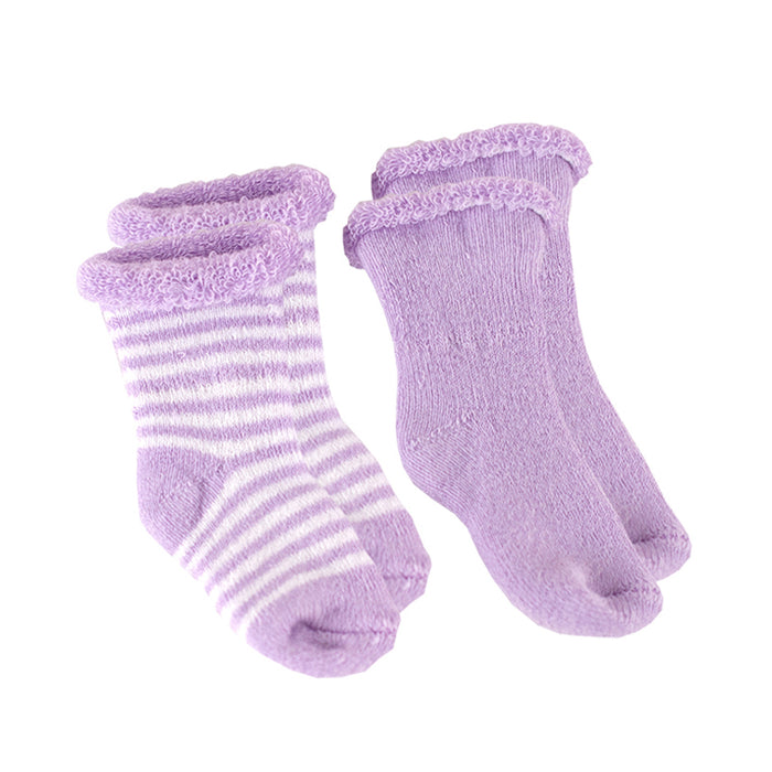 Kushies Baby Socks - Lilac Stripe Solid 0-3m - CanaBee Baby