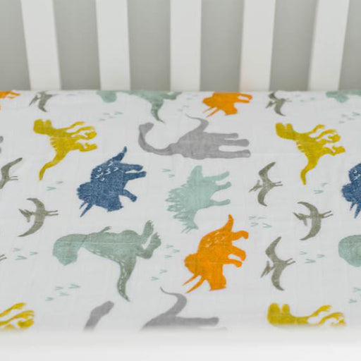 Little Unicorn Cotton Muslin Crib Sheet - Dino Friends - CanaBee Baby