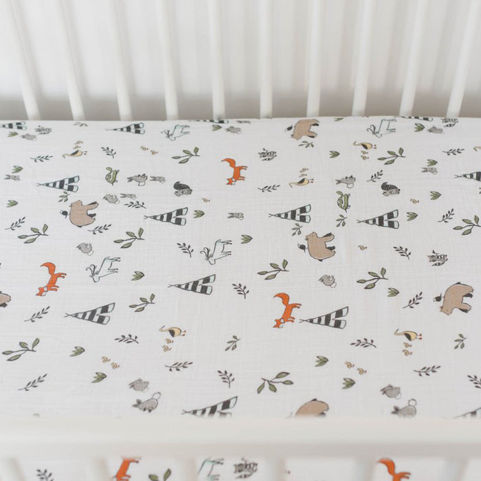 Little Unicorn Cotton Muslin Crib Sheet - Forest Friends - CanaBee Baby