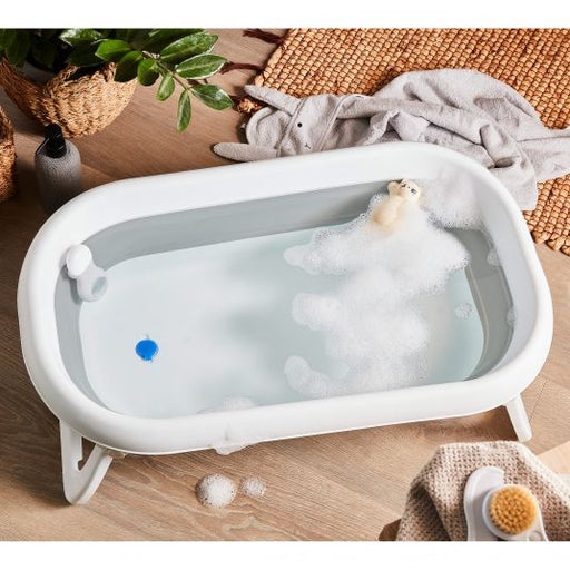 Rotho Baby Bath 2 Go Foldable Bath Tub - Stone Grey/White