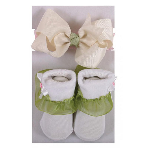 Stephan Baby Headband & Socks Set - Cream/Green - CanaBee Baby